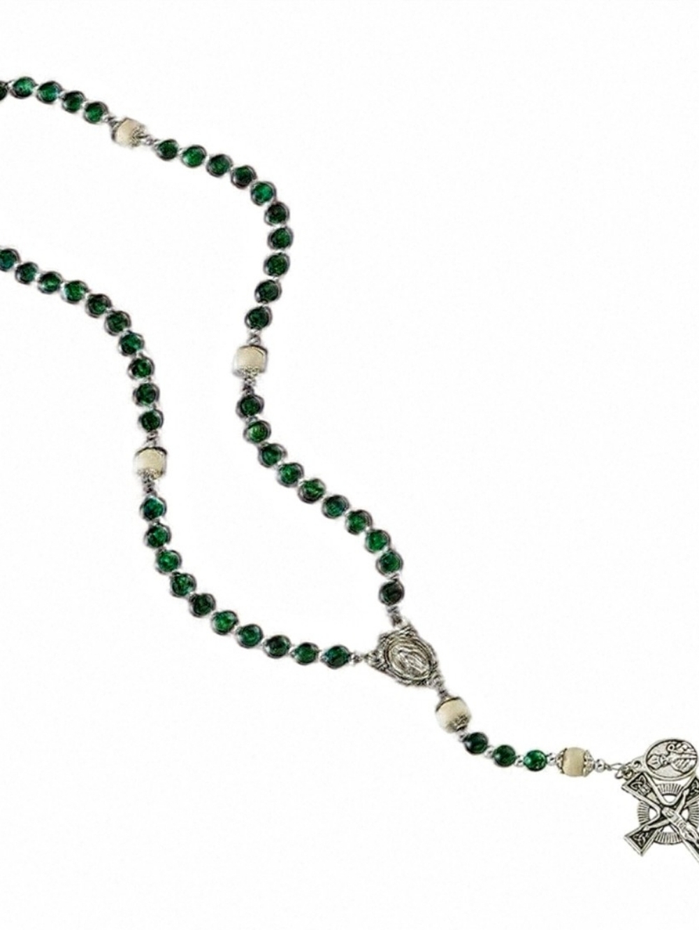 Irish Celtic Green Marbled Rosary with Laminated St. Patrick Prayer Card & Pouch - Picture 3 of 4